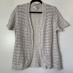 Christopher & Banks Boho Style Short Sleeve Open Front Crochet Cardigan Size LG